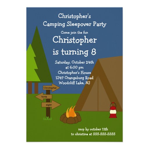 Camping Sleepover Boys Birthday Invitation