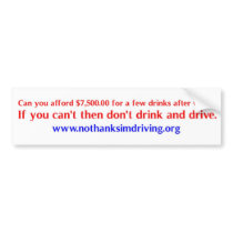 Can You afford a DWI? Bumper Sticker