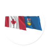 Canada & Alberta Waving Flags Round Stickers