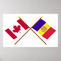Canada and Andorra Crossed Flags Poster