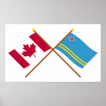 Canada and Aruba Crossed Flags Posters