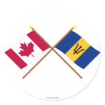 Canada and Barbados Crossed Flags Round Sticker
