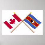 Canada and Swaziland Crossed Flags Poster