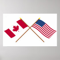 Canada and the United States Crossed Flags Print