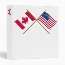 Canada and United States Crossed Flags 3 Ring Binders