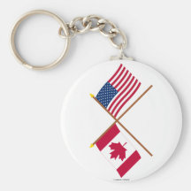 Canada and United States Crossed Flags Key Chain