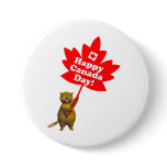 Canada Day Beaver and Maple Leaf Pinback Button