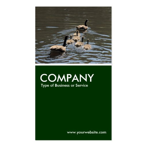 Canada Geese with Goslings - Dark Green Business Card (front side)