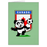This adorable little panda is too cute! He's featured in front of a large flag from Canada and ready to play football and score some goals. This cute design is perfect for football players and soccer fans.