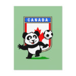 This adorable little panda is too cute! He's featured in front of a large flag from Canada and ready to play football and score some goals. This cute design is perfect for football players and soccer fans.