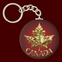 Canada Souvenir Key Chain Gold Chrome Maple Leaf keychains