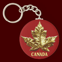 Canada Souvenir Key Chain Gold Chrome Maple Leaf keychains