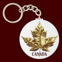 Canada Souvenir Key Chain Gold Chrome Maple Leaf keychains