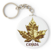 Canada Souvenir Key Chain Gold Chrome Maple Leaf