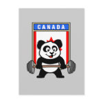 This cute bodybuilding panda loves weightlifting. He stands in front of a large flag of Canada. Look how easy he lifts that heavy barbell loaded with weight plates. This design is too cute. Great gifts here for anyone from Canada who loves weightlifting.
