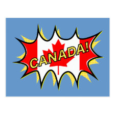 Canadian flag comic style starburst post cards