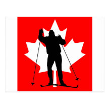 Canadian flag crosscountry skier post card