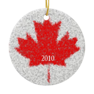Canadian Maple Leaf Snowy Holiday Custom Date Christmas Tree Ornaments
