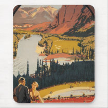 Canadian Rockies Travel Poster MousePad by retroz Canadian Rockies Travel Poster MousePad