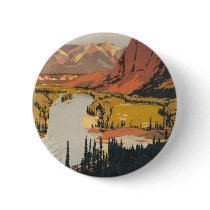 Canadian Rockies Travel Poster Round Button by retroz Canadian Rockies Travel Poster Round Button
