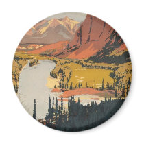 Canadian Rockies Travel Poster Round Magnet