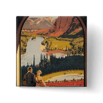 Canadian Rockies Travel Poster Square Pin buttons by retroz Canadian Rockies Travel Poster Square Pin buttons