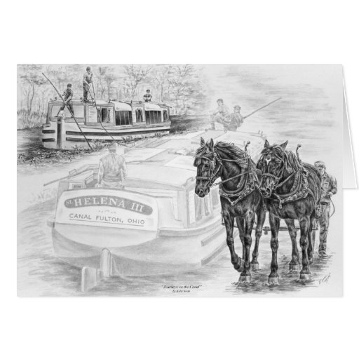 Canal Boat Draft Horses Pull Art by Kelli Swan Card Zazzle