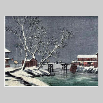 Canal in snow Ukiyoe postcards
