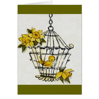 Canary and Dafodills Greeting Card
