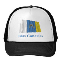 Canary Islands Waving Flag with Name in Spanish Hats