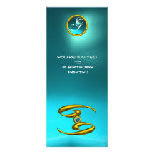 CANCER OPALE MONOGRAM aquamarine bright blue Custom Invitations