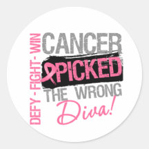 Cancer Picked The Wrong Diva - Breast Cancer Round Stickers