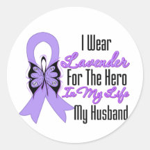 Cancer Ribbon Hero in My Life My Husband Round Stickers