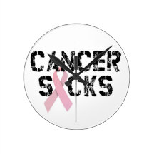 Cancer Sucks - Breast Cancer Ribbon Round Wallclocks