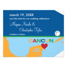 Cancun Luggage Tag Save the Date Announcement