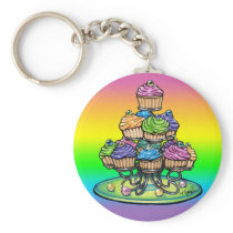 Candied Rainbow Cup Cake Party Keychain keychains