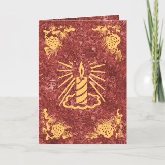 Candle and Pine Cone Decor on Gold Christmas Card card