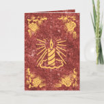 Candle and Pine Cone Decor on Gold Christmas Card