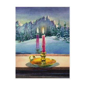 CANDLE in the WINDOW by SHARON SHARPE postcard