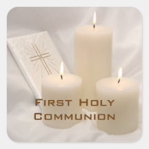 Candles and Prayer Book First Holy Communion Square Stickers
