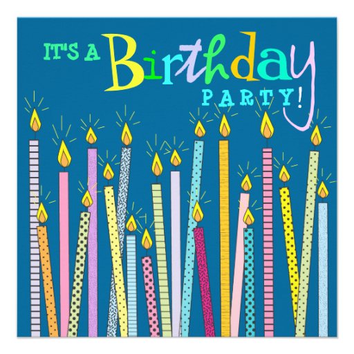 Candles on Blue Birthday Party Invitation