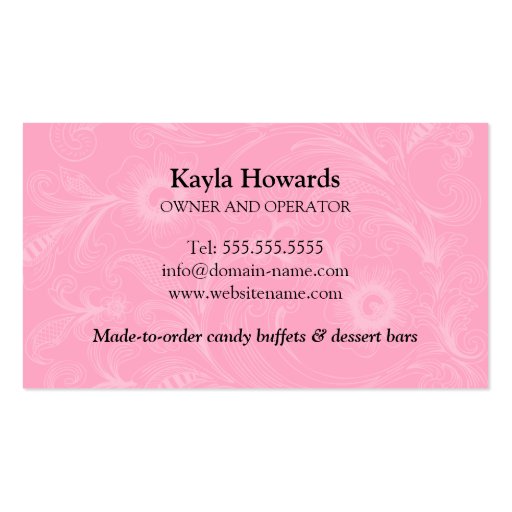 Candy Buffet and Dessert Bars Business Cards (back side)