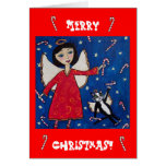 Candy Cane Angel and Cat Christmas Card