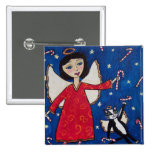 Candy Cane Angel Cat Folk Art Christmas Button