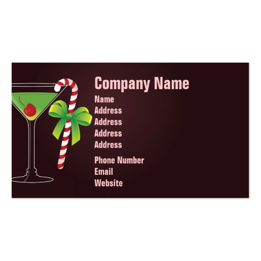 Candy Cane Cocktail Christmas Business Card Template