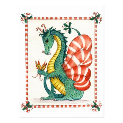 Candy Cane Dragon - postcard