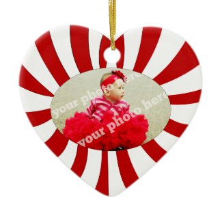 Candy Cane Heart Custom Photo Christmas Ornament