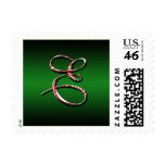 Candy Cane Monogram Letter E Postage