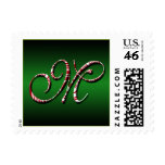 Candy Cane Monogram Letter M Postage