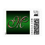 Candy Cane Monogram Letter M Postage